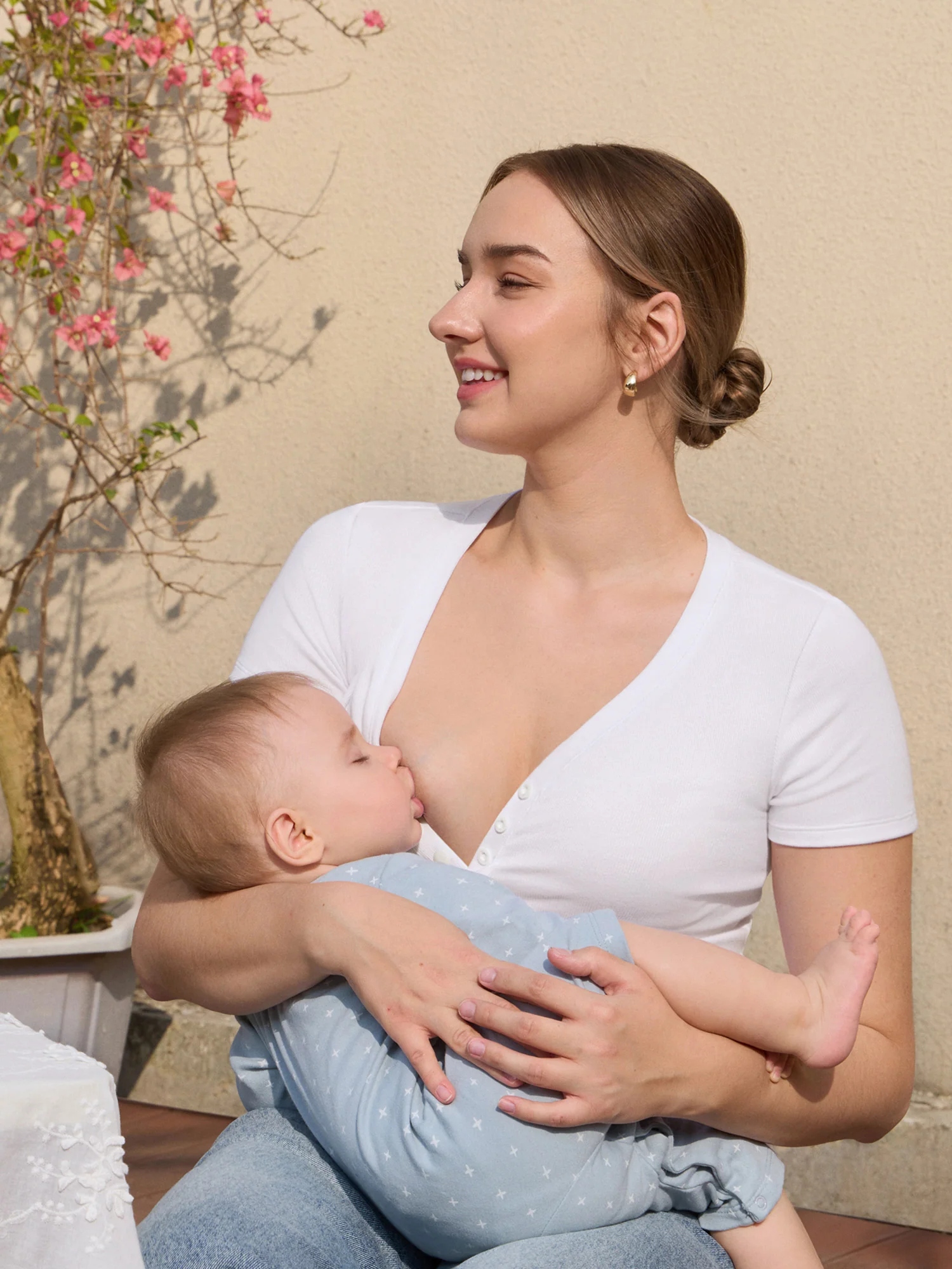 Cotton Rib Henley Maternity Short Sleeve Shirts - Image 15