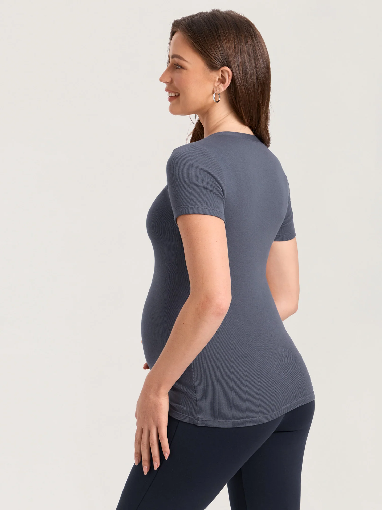 Cotton Rib Henley Maternity Short Sleeve Shirts - Image 17