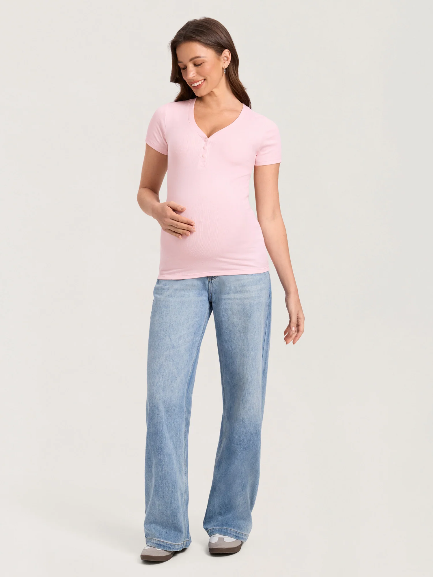 Cotton Rib Henley Maternity Short Sleeve Shirts - Image 24