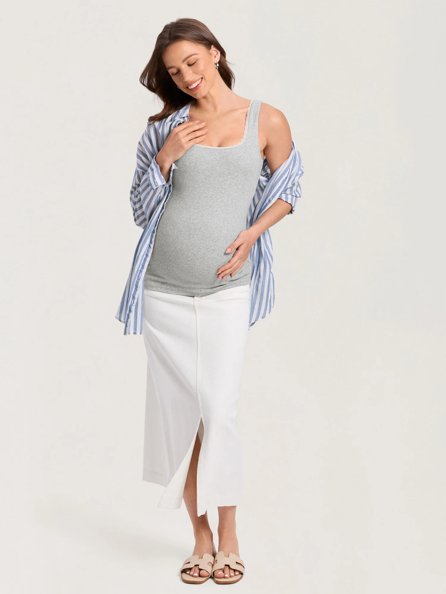 Cotton Rib Lace Trim Maternity Tank Top - Image 13
