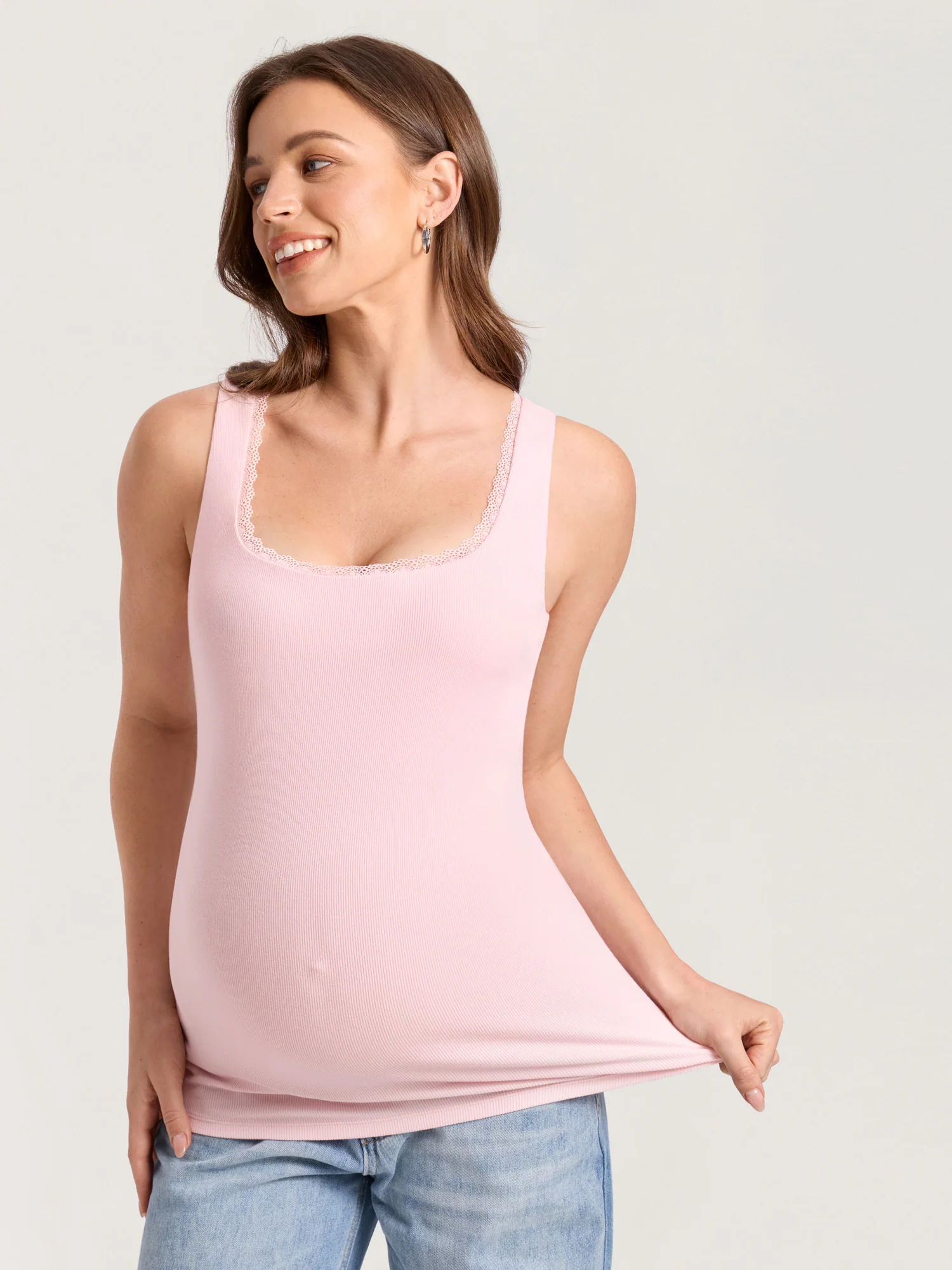 Cotton Rib Lace Trim Maternity Tank Top - Image 15