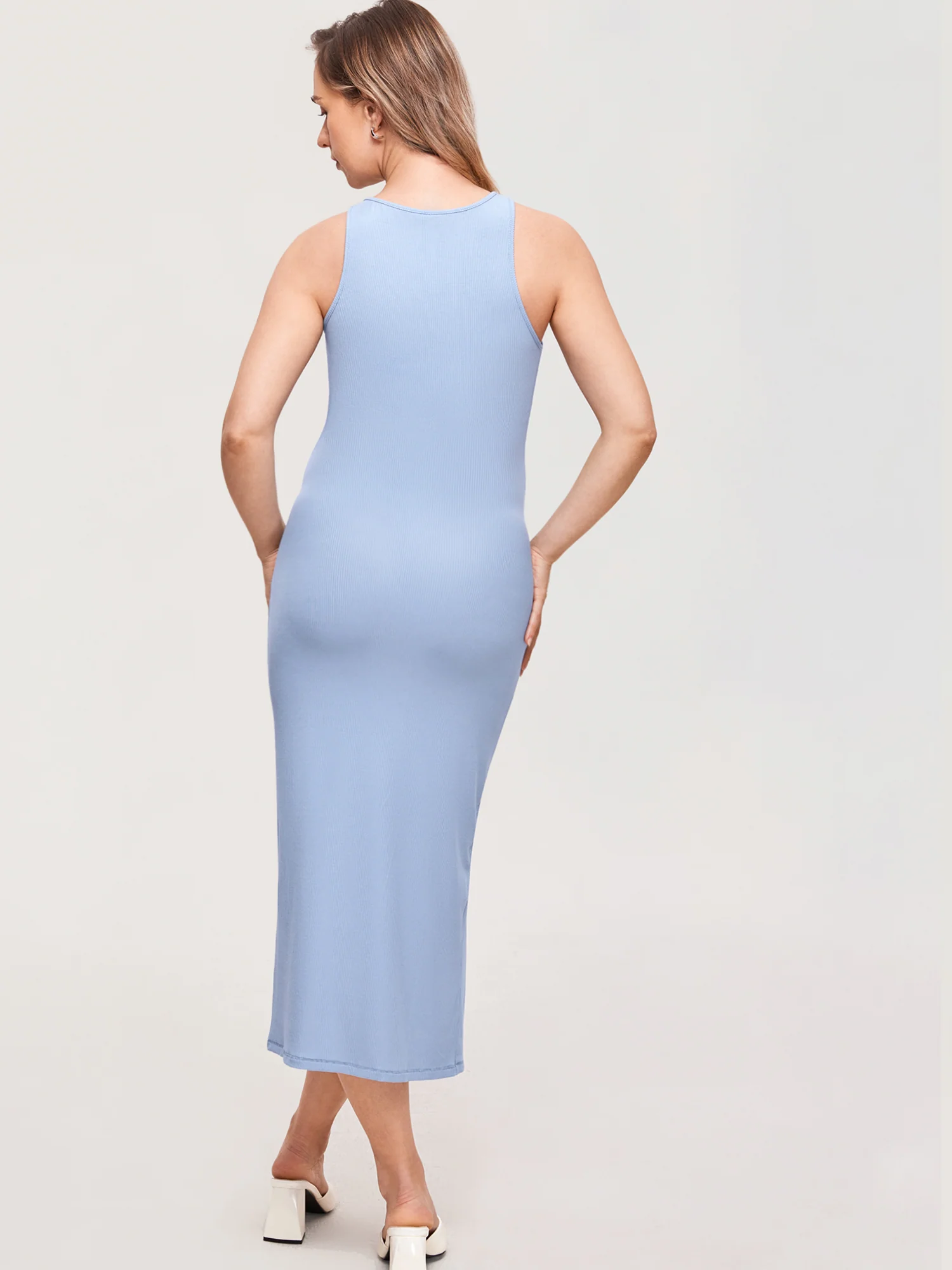 Halter Neck Ribbed Maternity Dress - Image 13