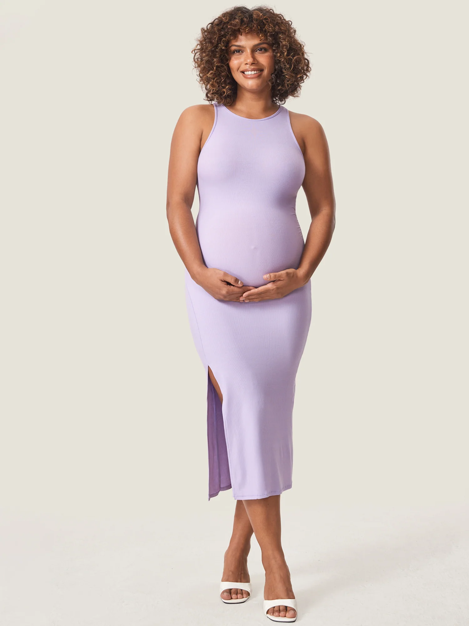 Halter Neck Ribbed Maternity Dress - Image 21