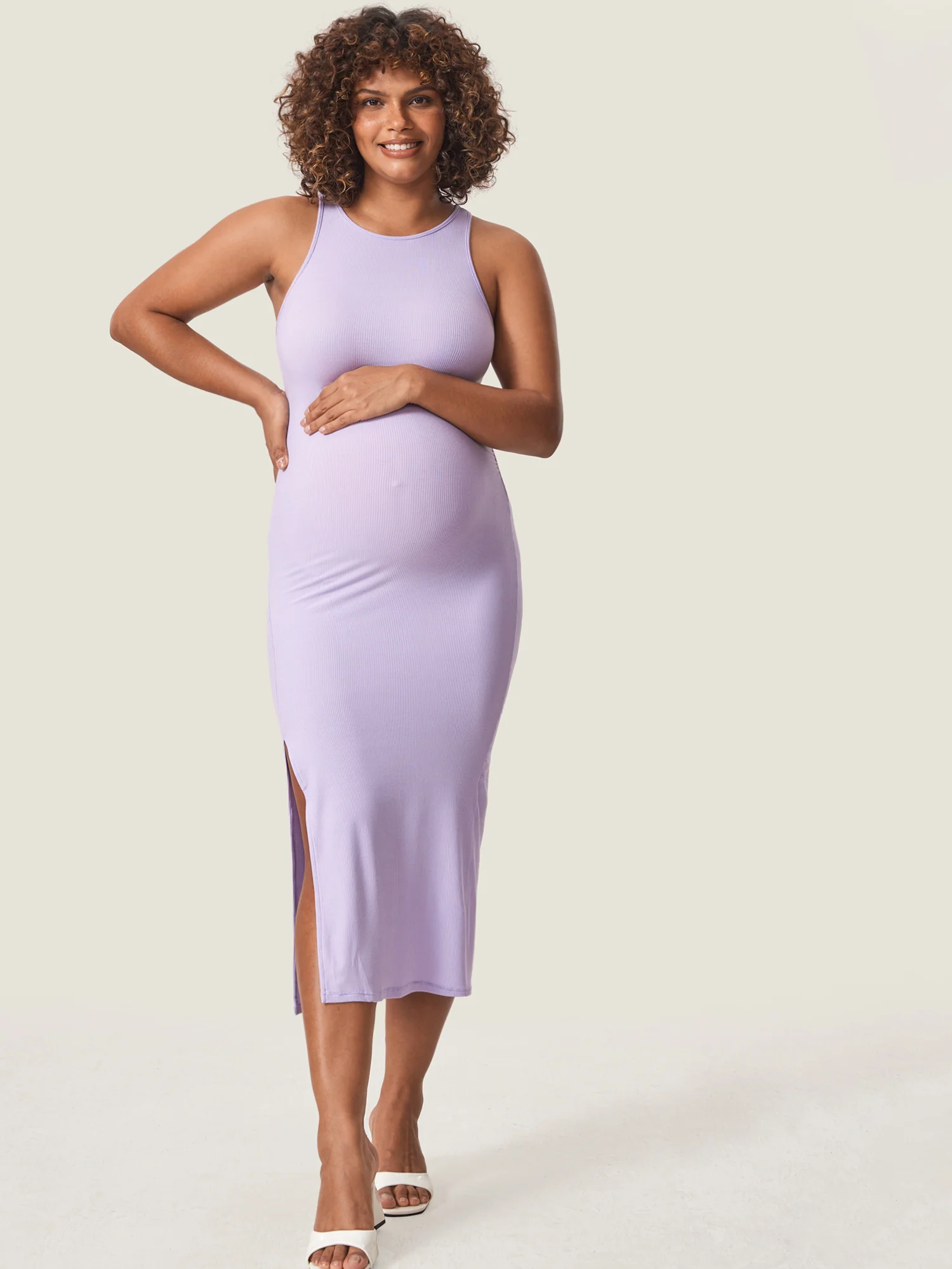 Halter Neck Ribbed Maternity Dress - Image 24