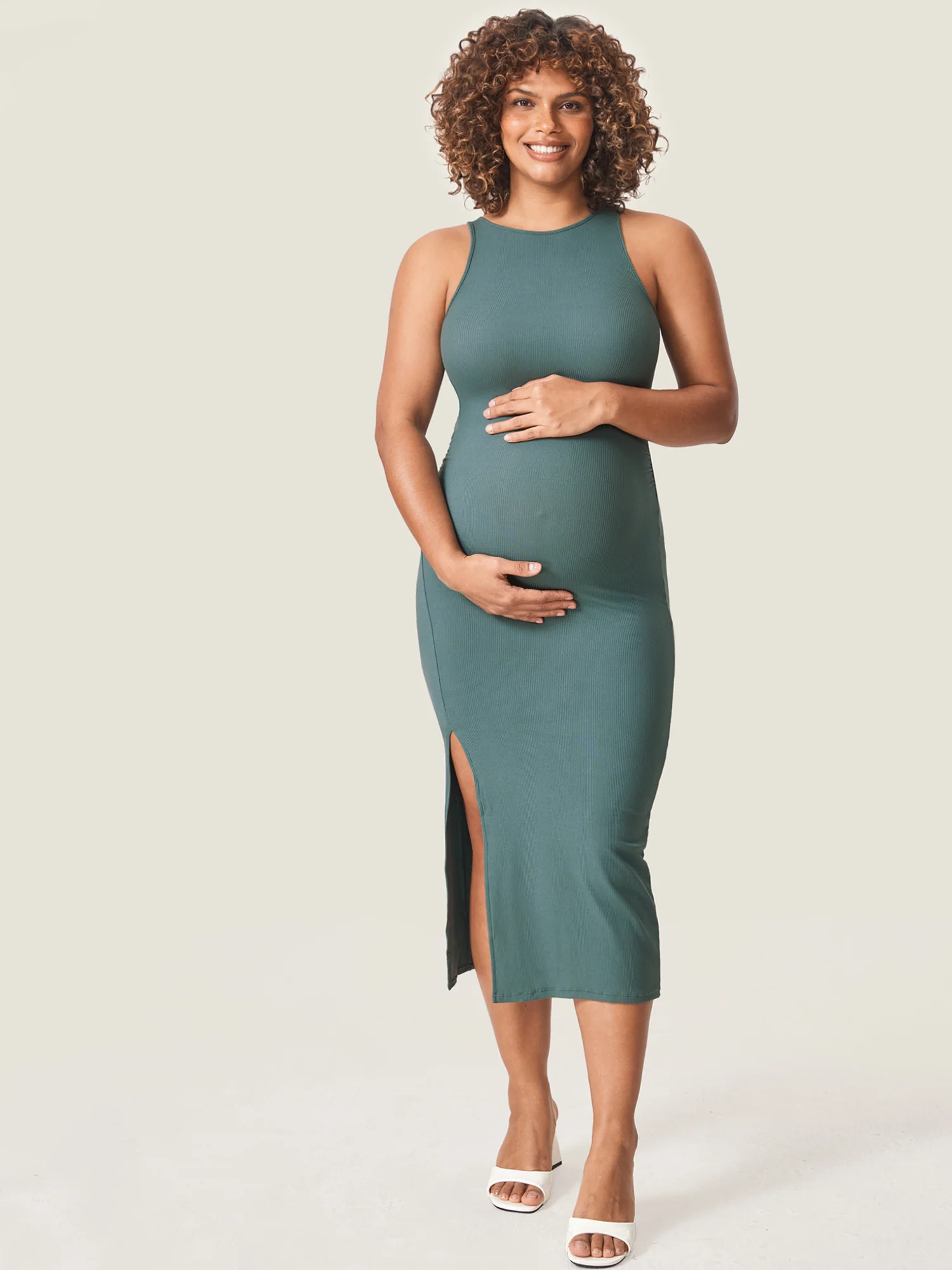 Halter Neck Ribbed Maternity Dress - Image 26
