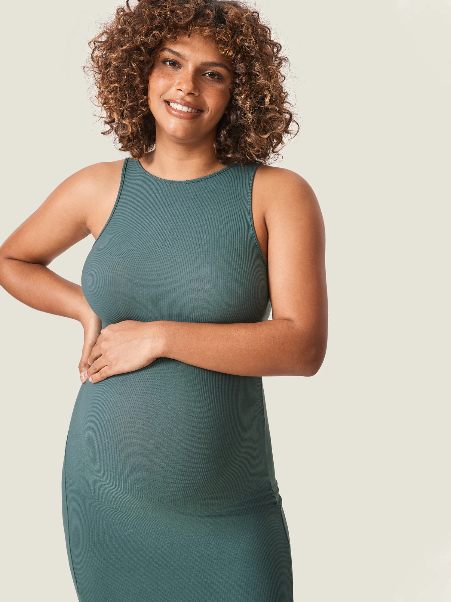 Halter Neck Ribbed Maternity Dress - Image 27
