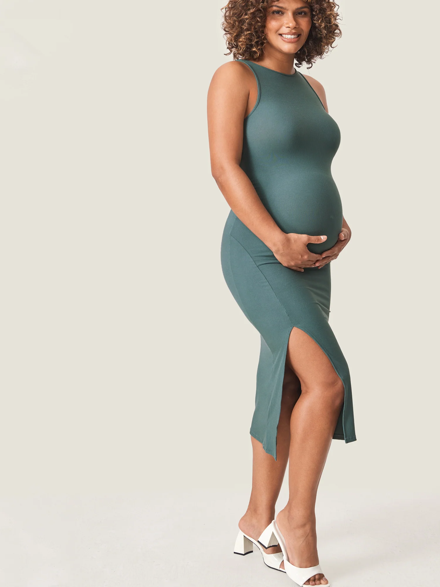 Halter Neck Ribbed Maternity Dress - Image 29