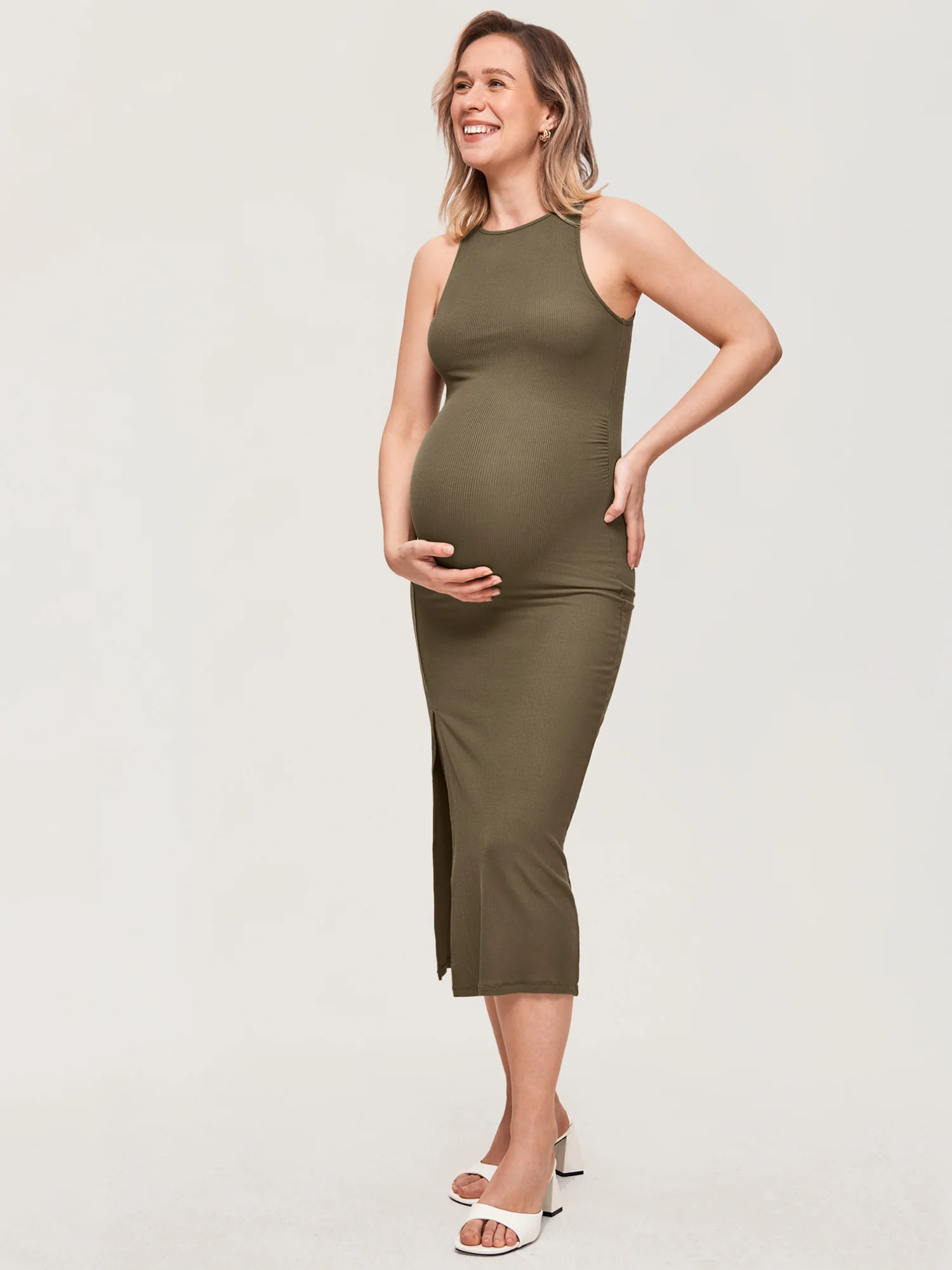 Halter Neck Ribbed Maternity Dress - Image 30