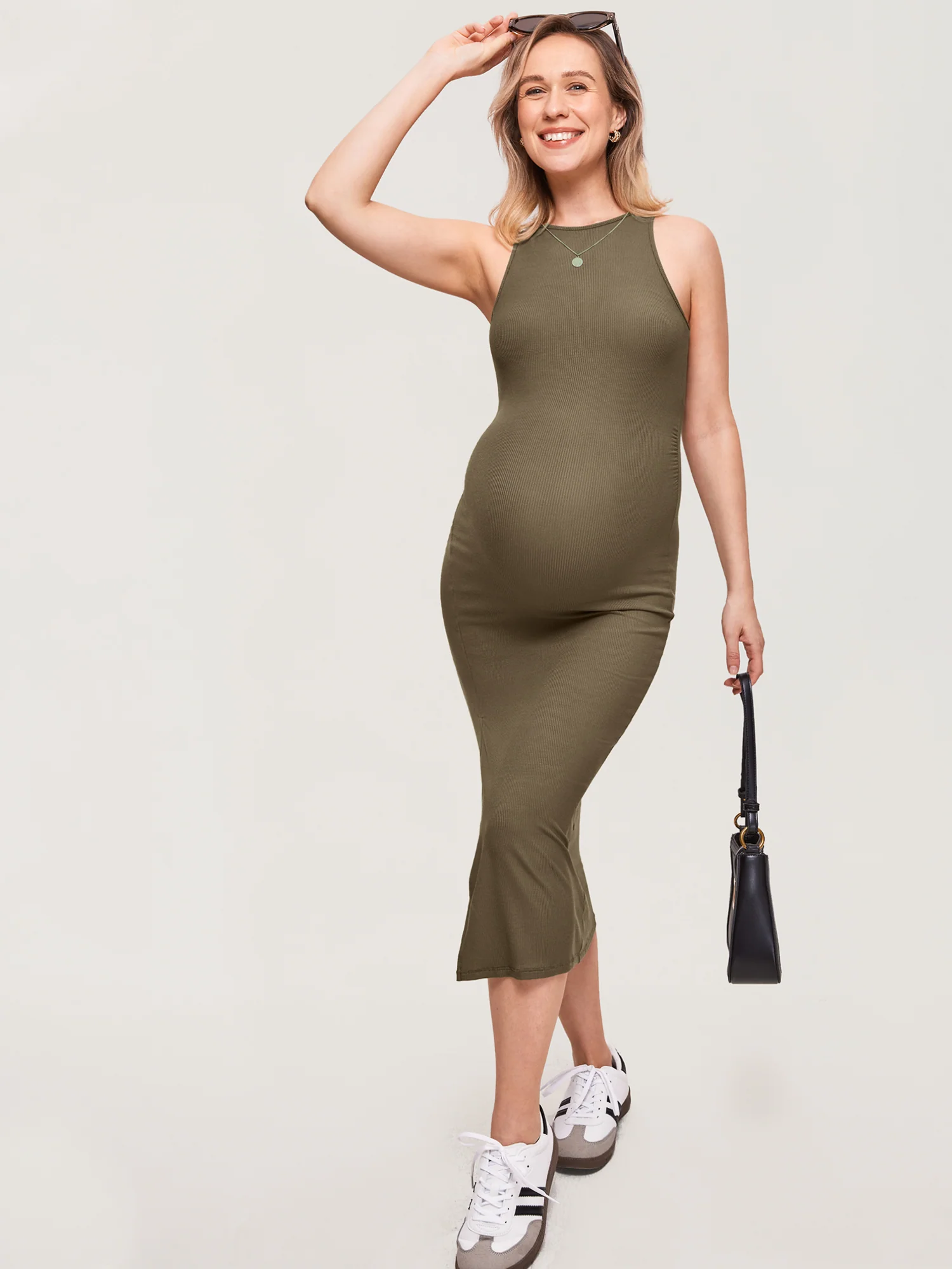Halter Neck Ribbed Maternity Dress - Image 34