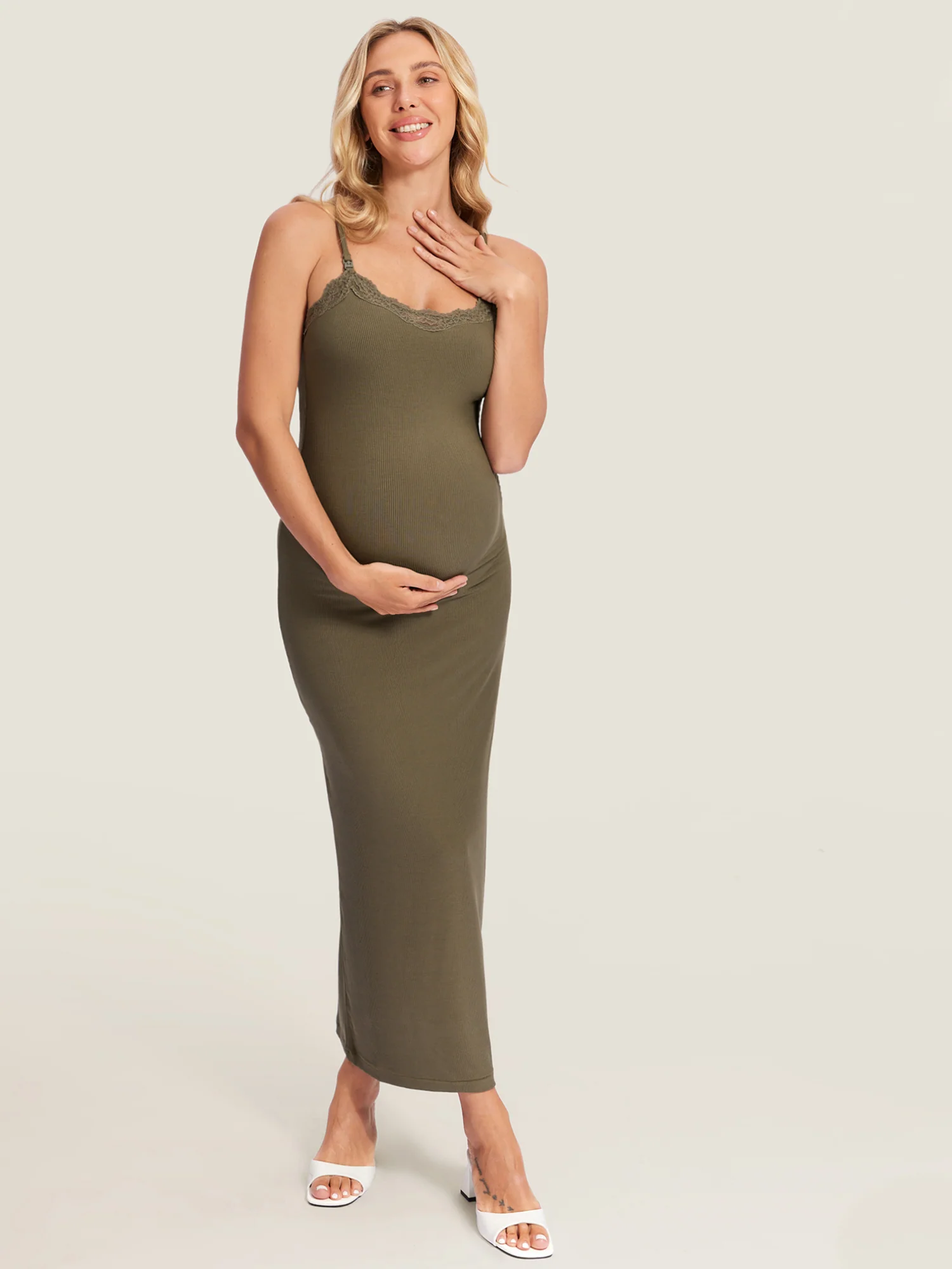 Lacy Ribbed Maternity & Nursing Dress - Image 6