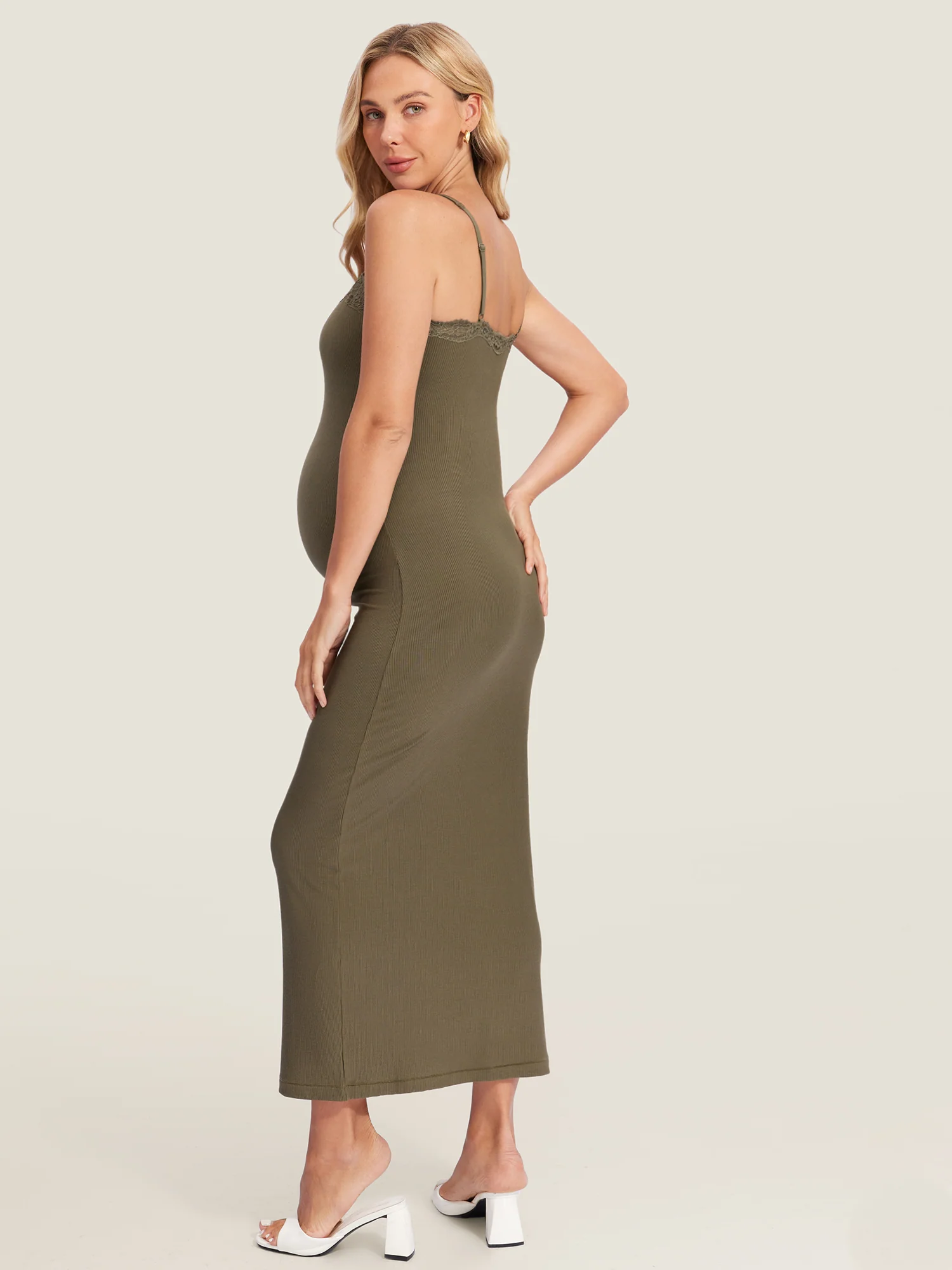 Lacy Ribbed Maternity & Nursing Dress - Image 8