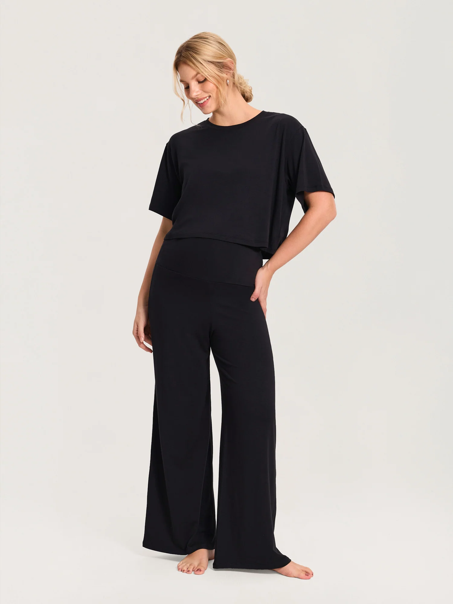 Modal Cotton Foldover Wide-Leg Pants - Image 10