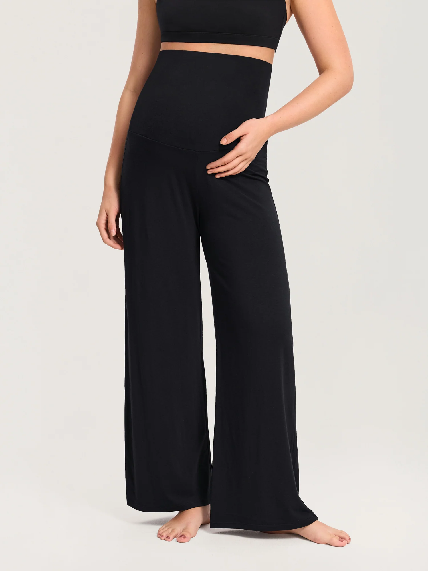 Modal Cotton Foldover Wide-Leg Pants - Image 6