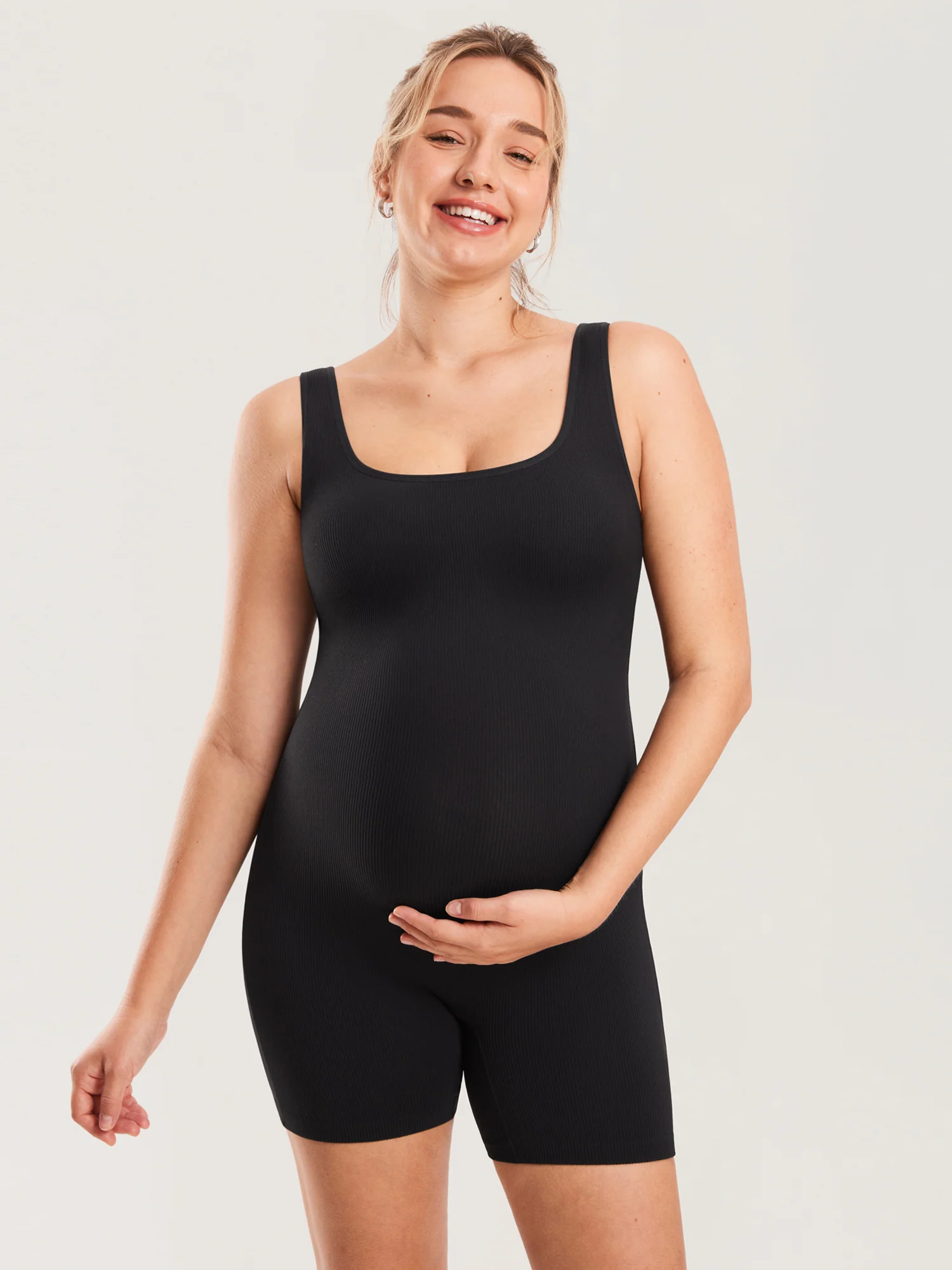 Ribbed Square Neck Maternity Romper - Image 7