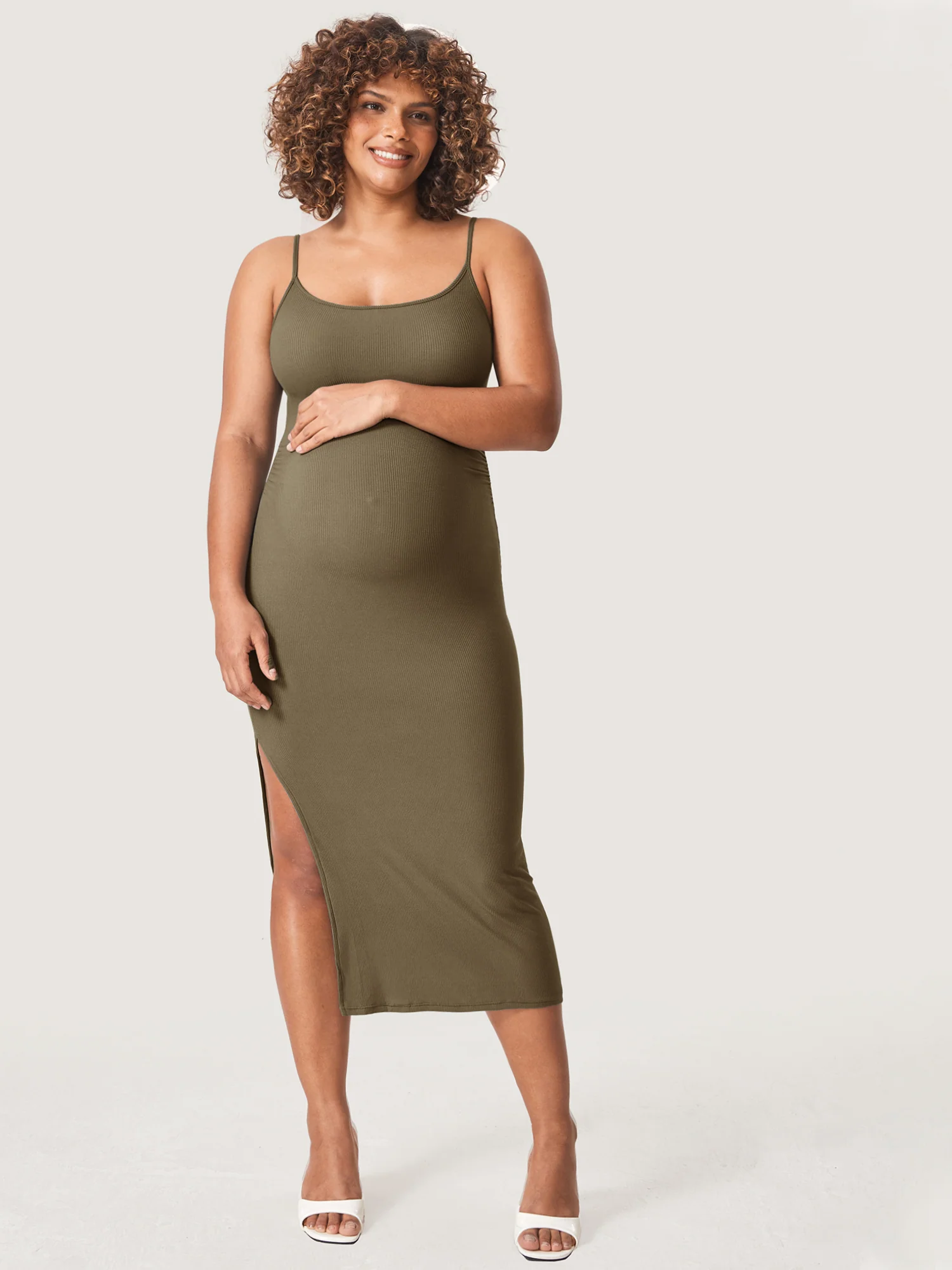 Square Neck Ribbed Maternity Dress - Image 16