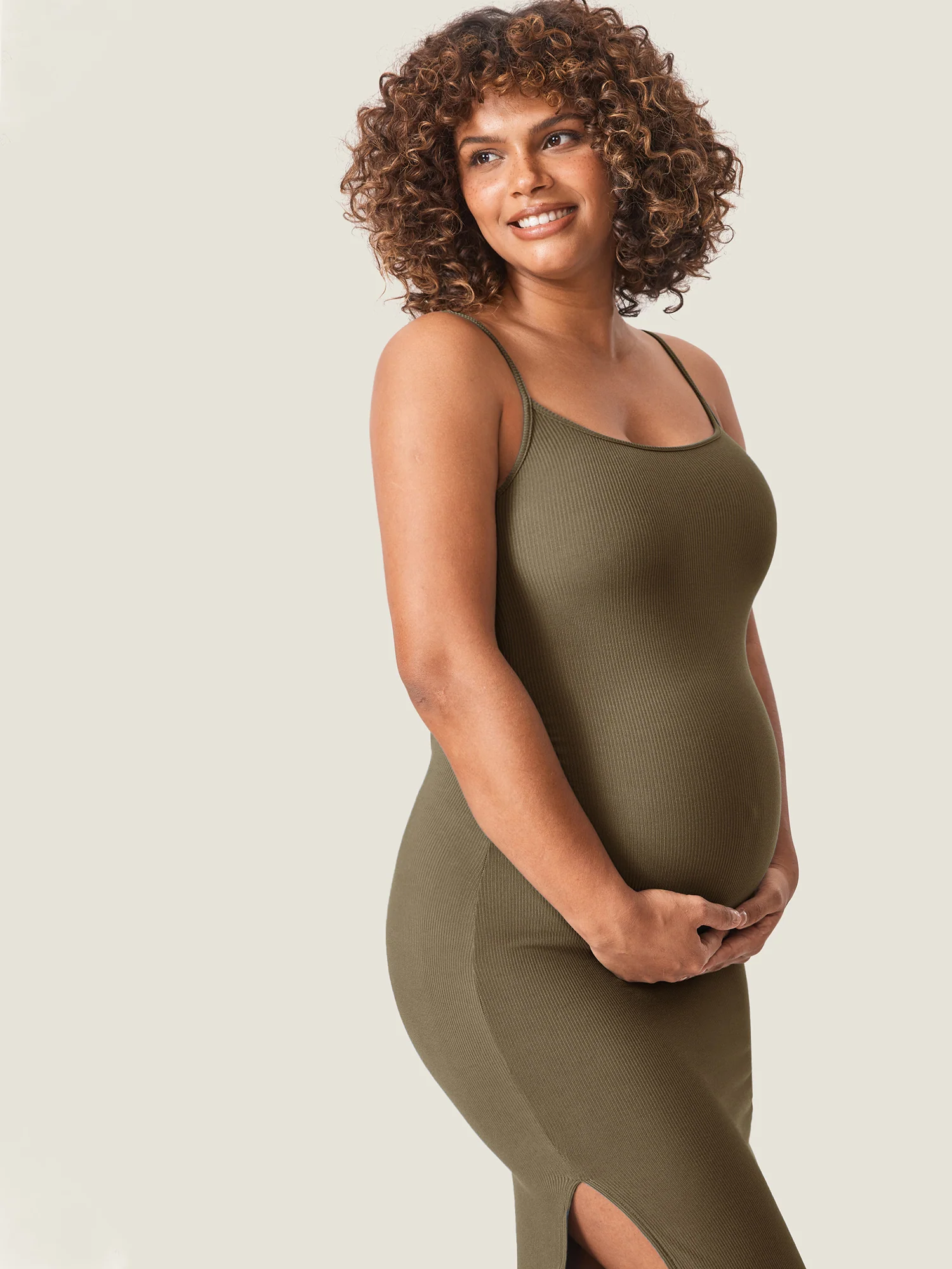 Square Neck Ribbed Maternity Dress - Image 17