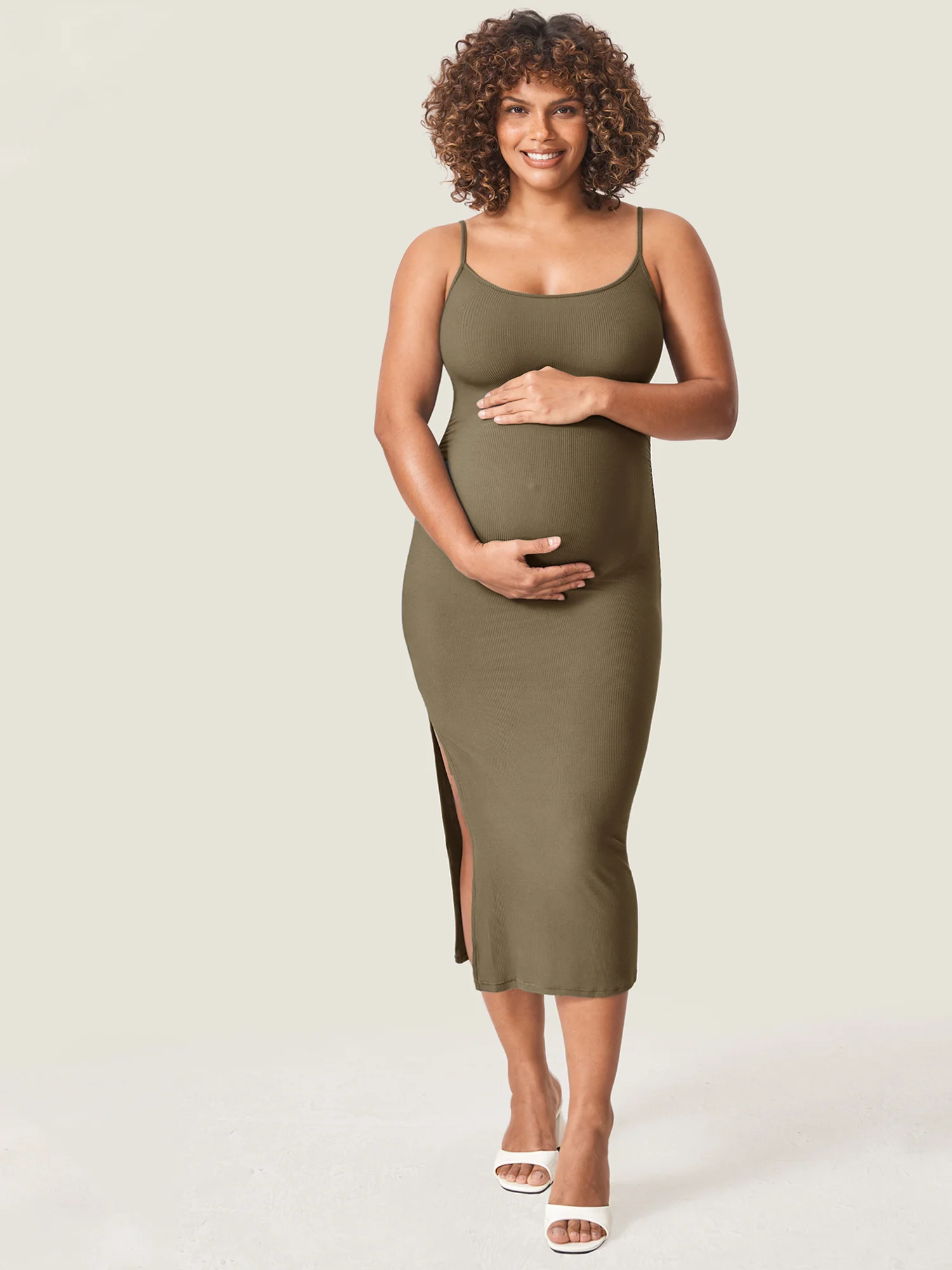 Square Neck Ribbed Maternity Dress - Image 19