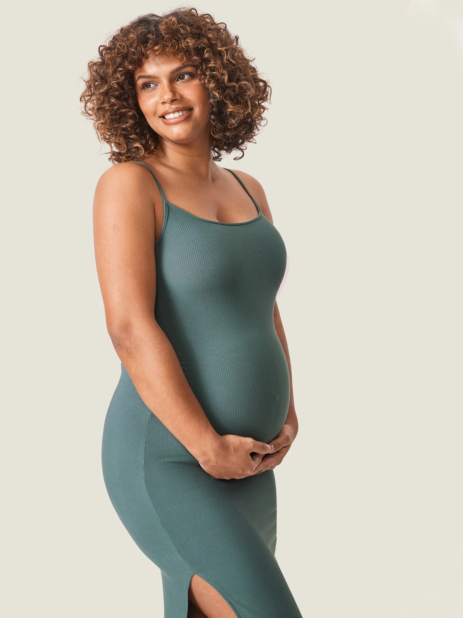 Square Neck Ribbed Maternity Dress - Image 20